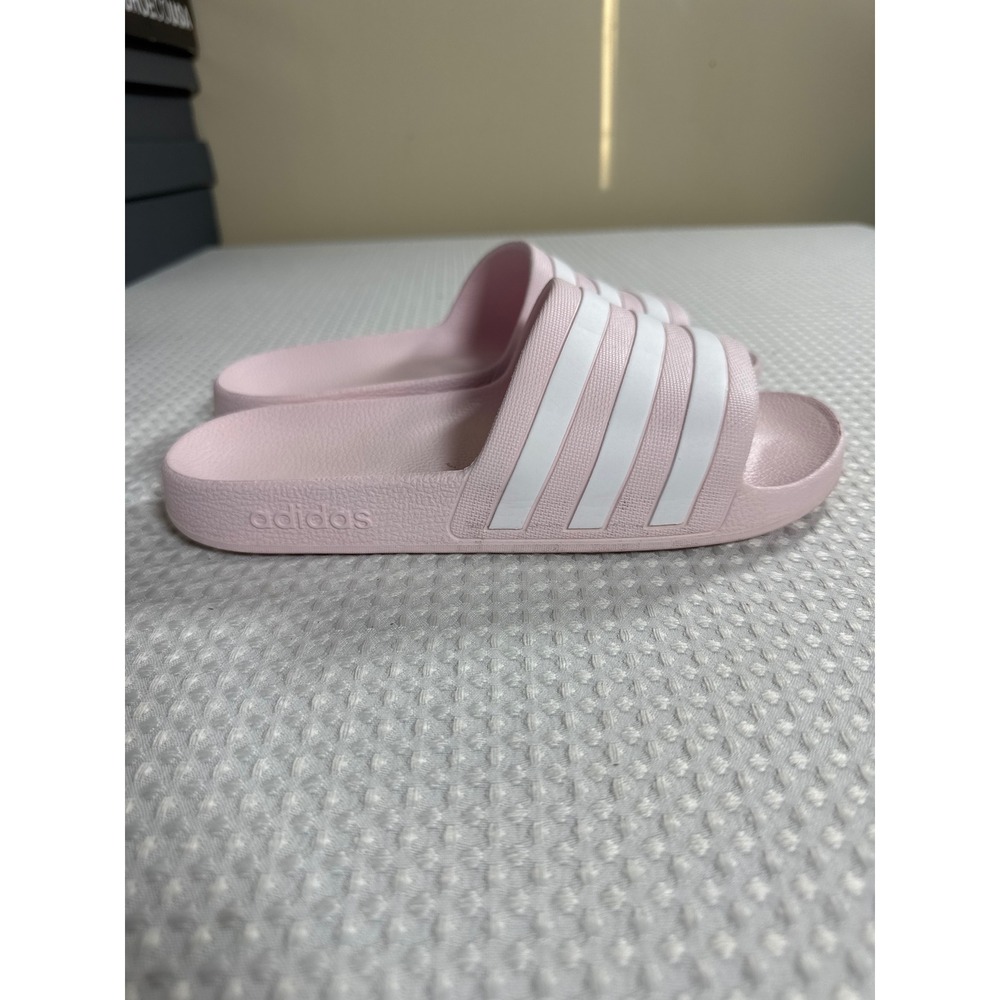 Adidas Slides Womens 7 Adilette Aqua Pink White Casual F35539 EUC